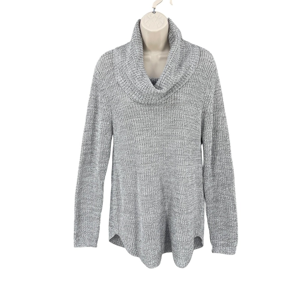 AB Studio Academia Sweater Women Preppy Cowl Neck Shirttail Marled Knit Size L